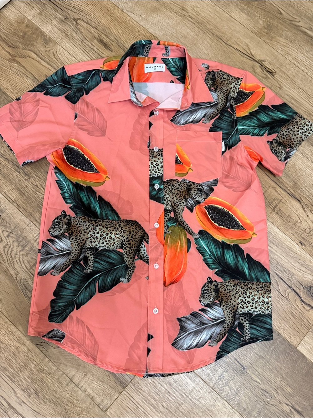 Macrons Coral Tropical Leopard Print Short-Sleeve Shirt